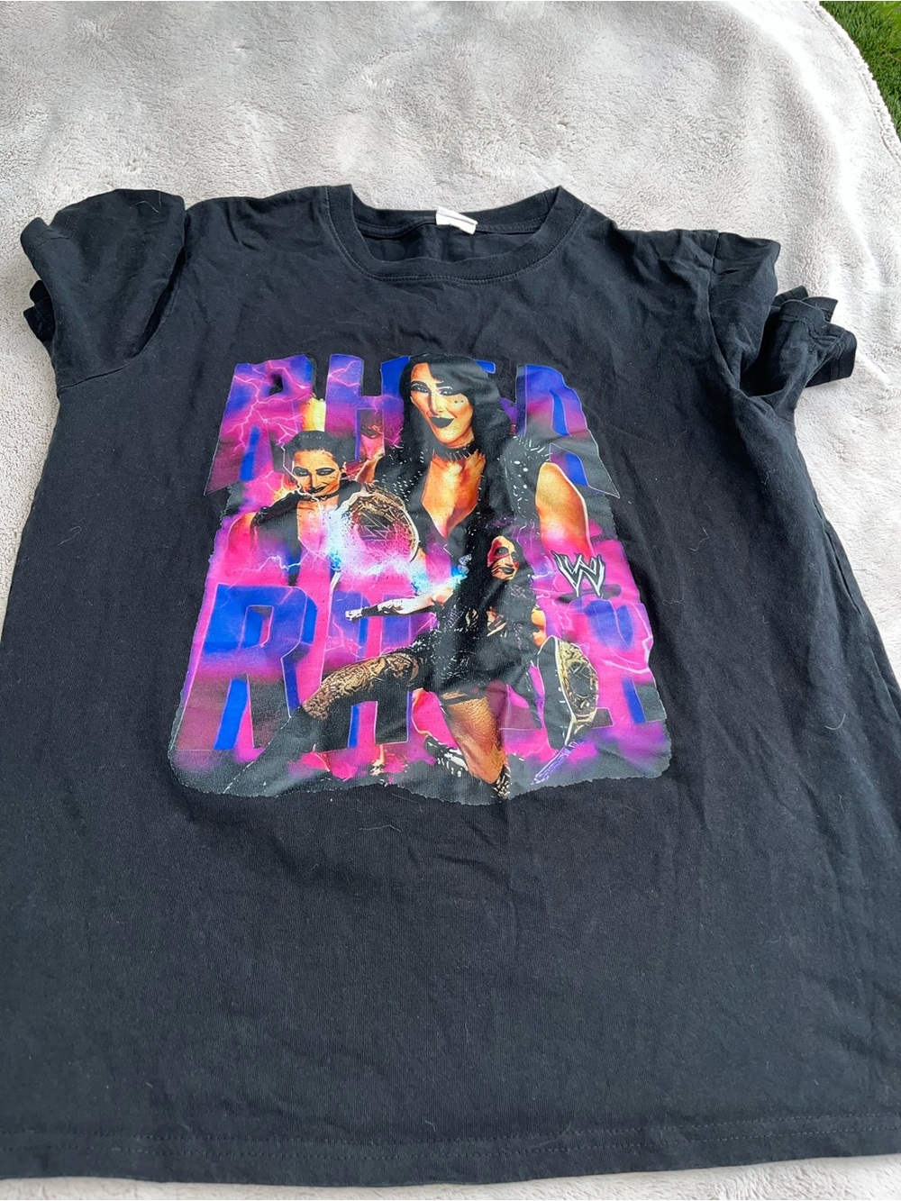 WWE Black Graphic Tee with Multicolor Print